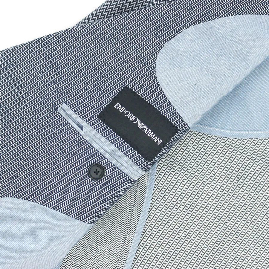 Emporio Armani - Navy Herringbone Cotton/Linen Mix Blazer