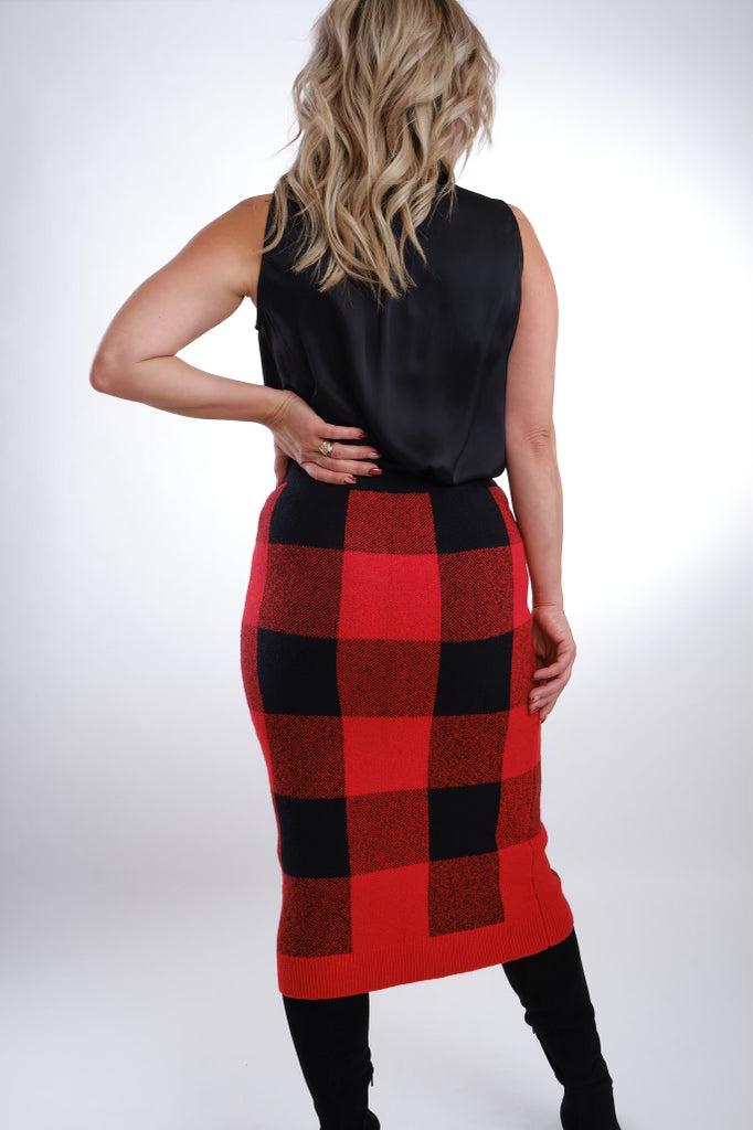 Esprit Buffalo Check Plaid Sweater Skirt in Red