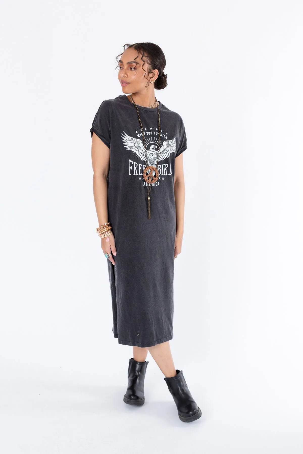 Free Bird Tee Dress - Black