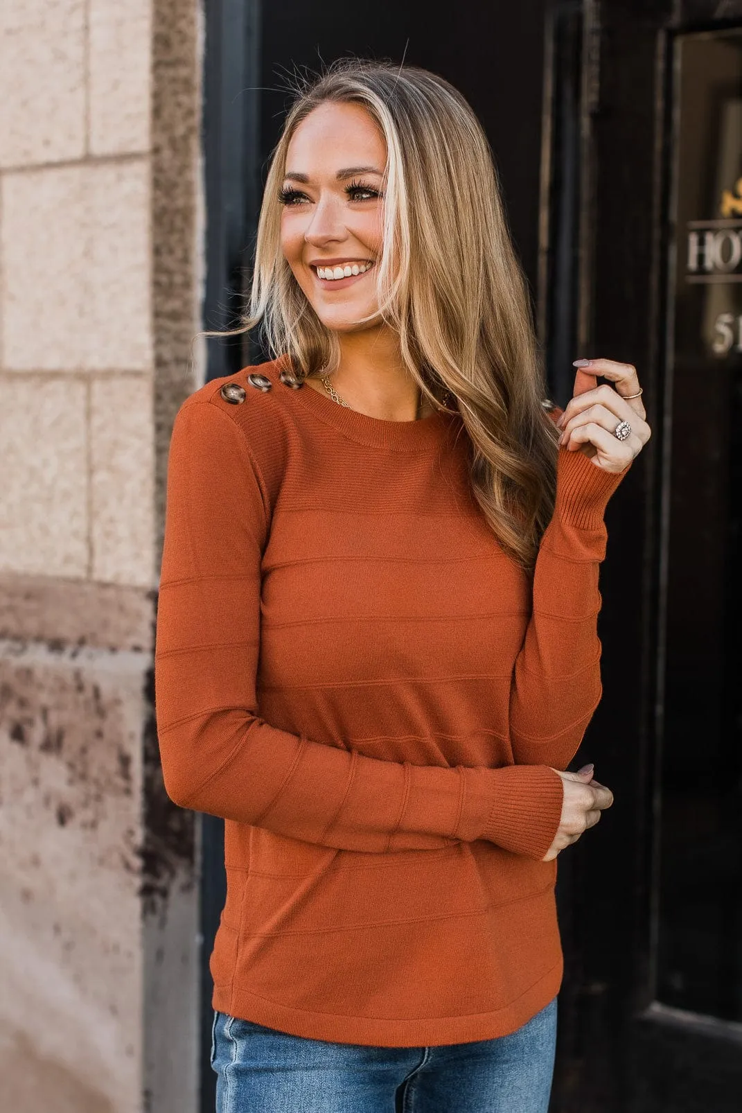 From The Heart Button Knit Sweater- Burnt Orange