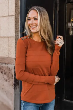 From The Heart Button Knit Sweater- Burnt Orange