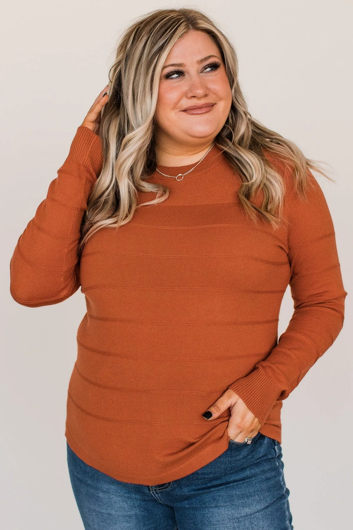 From The Heart Button Knit Sweater- Burnt Orange