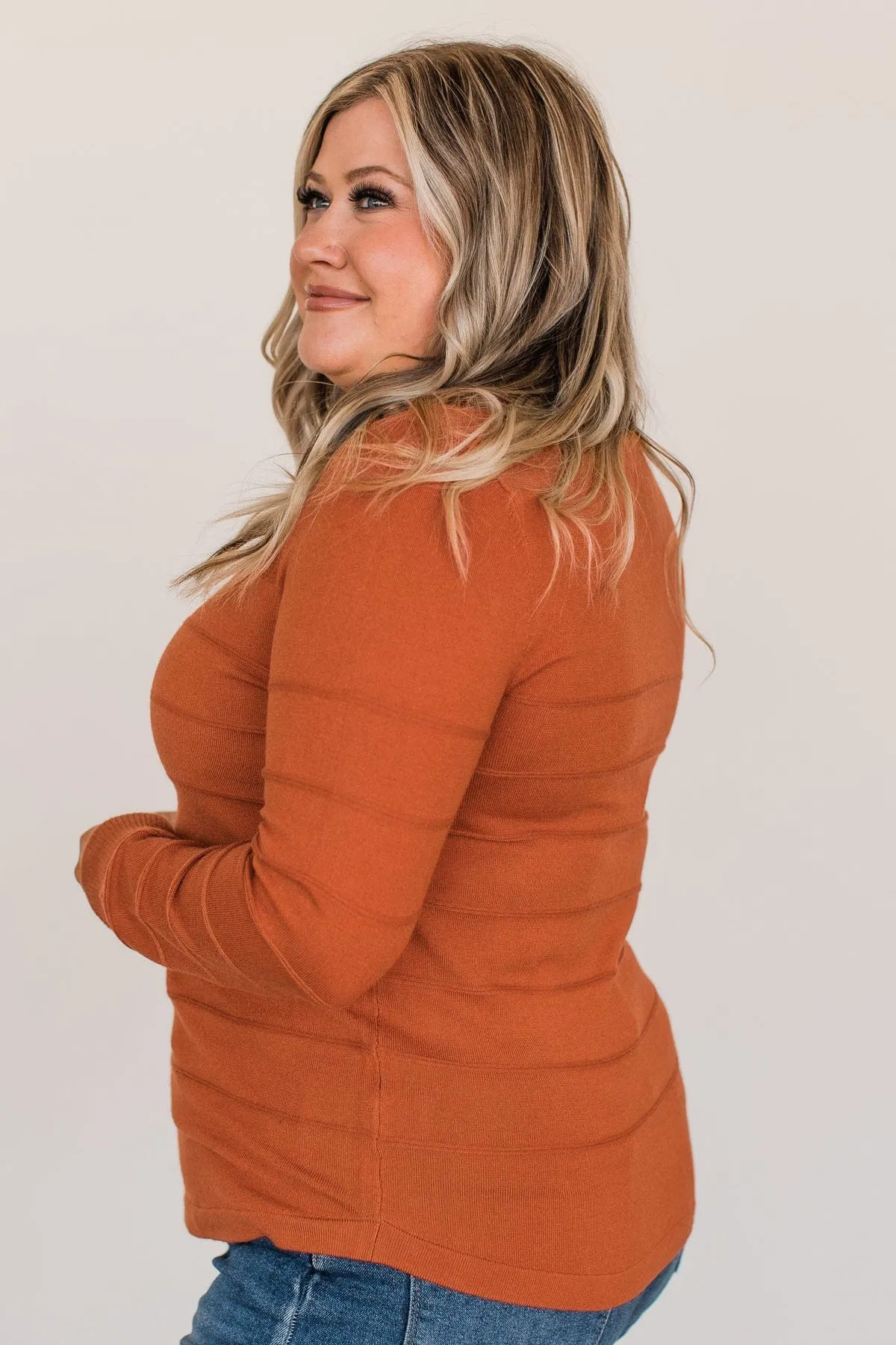 From The Heart Button Knit Sweater- Burnt Orange