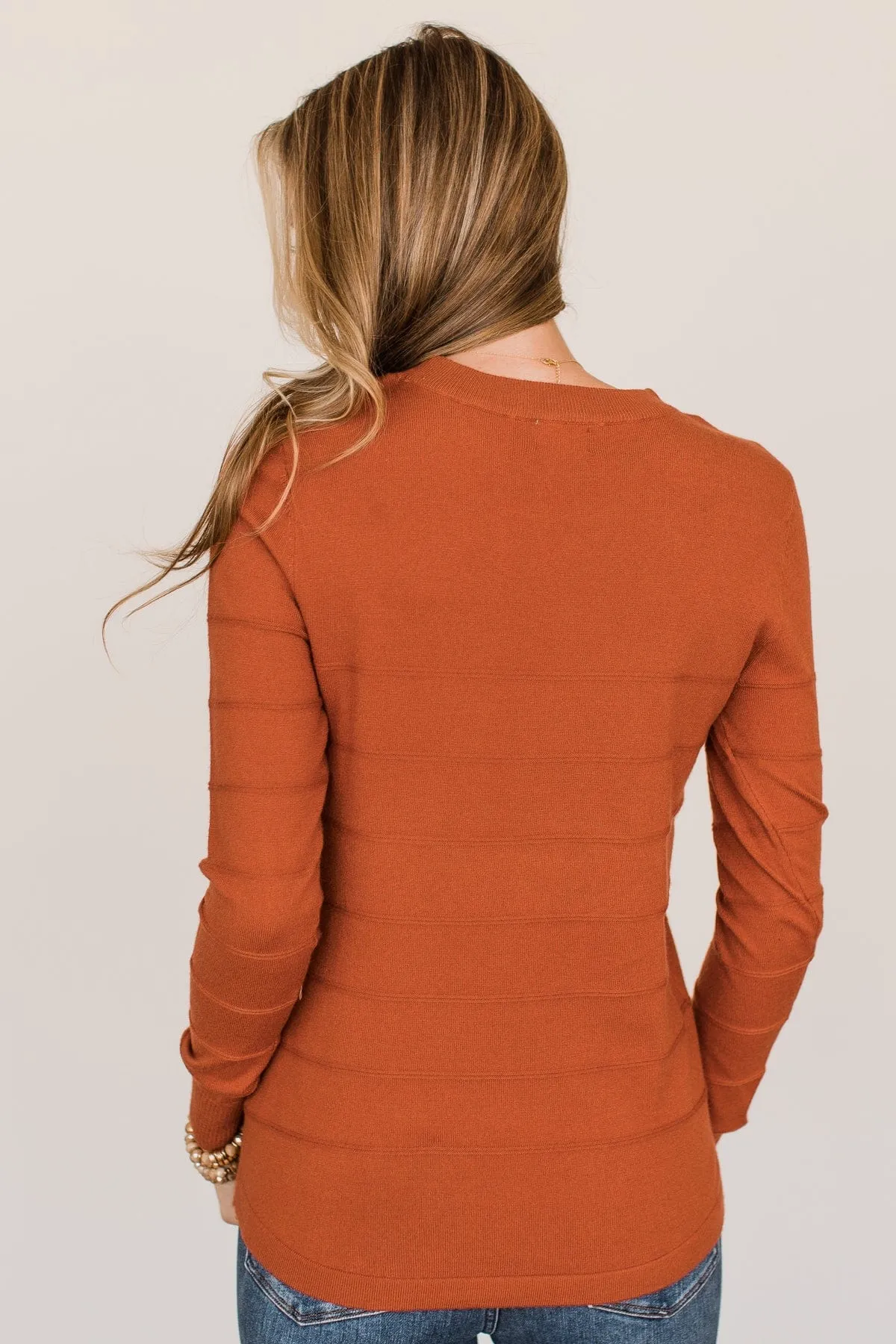 From The Heart Button Knit Sweater- Burnt Orange