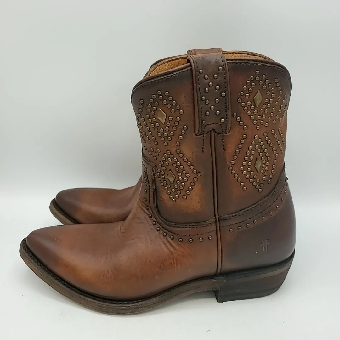 FRYE Brown Gold Leather Studded Ankle Boot Shoe Size 6 Boots