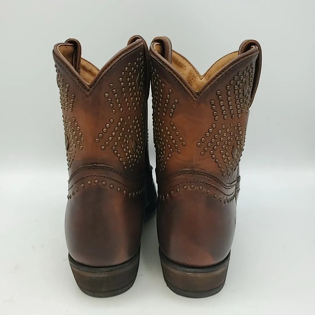 FRYE Brown Gold Leather Studded Ankle Boot Shoe Size 6 Boots