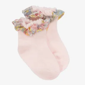 Girls Pink Cotton Ruffle Socks