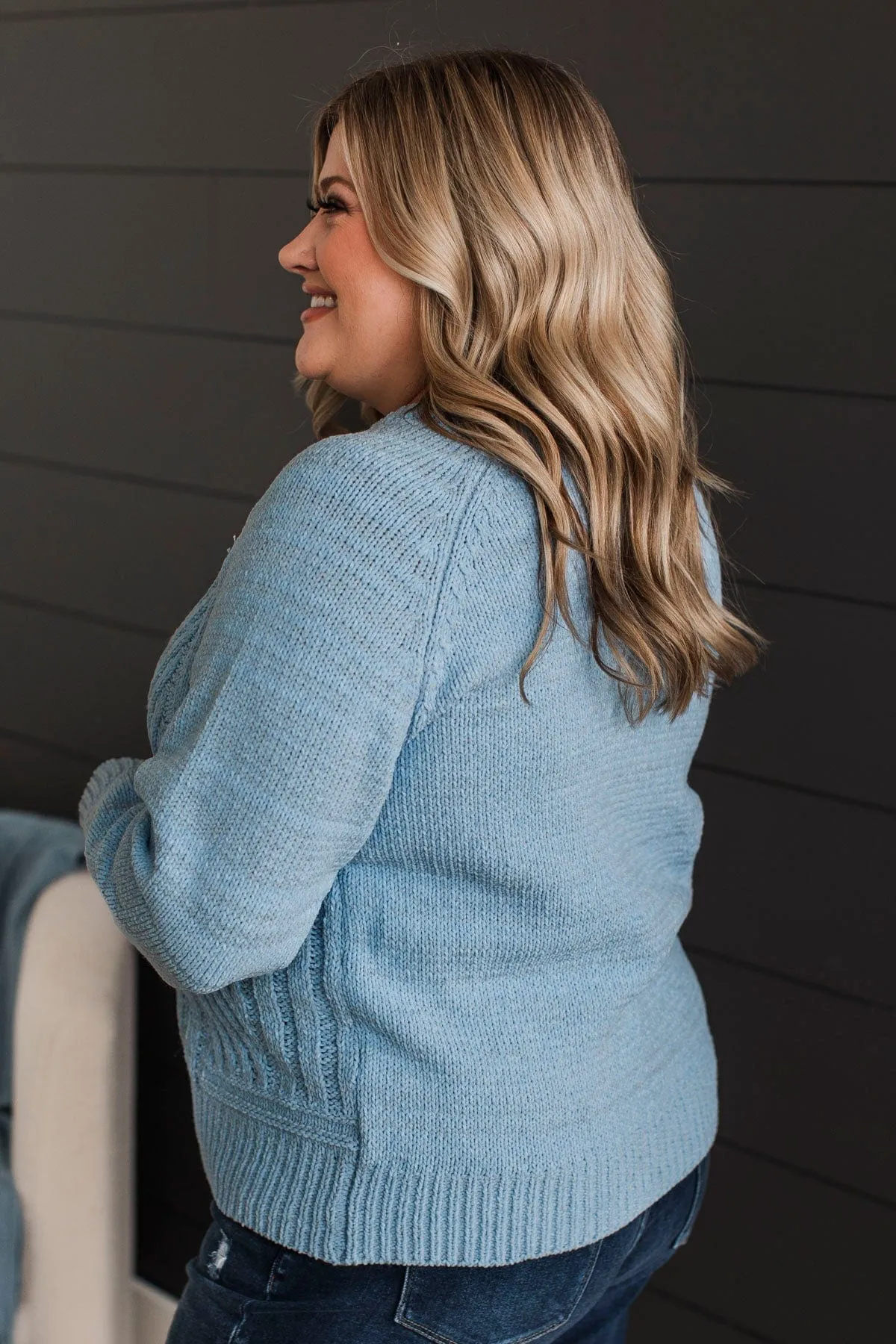 Hit It Off Chenille Knit Sweater- Light Blue