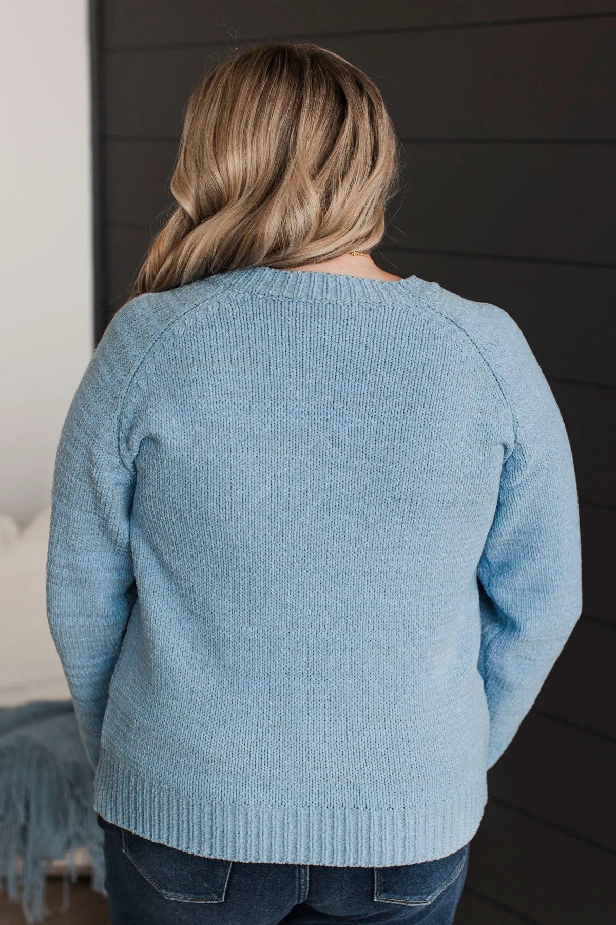 Hit It Off Chenille Knit Sweater- Light Blue