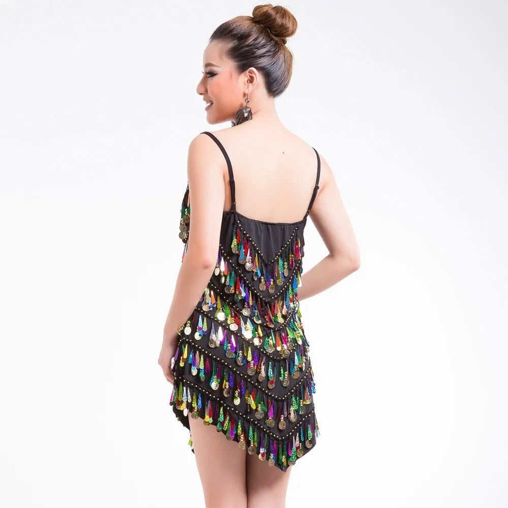 Holographic Waterdrop Sequin Sexy V Neck Backless Strappy Sequined Beaded Mini Party Dress Dancewear