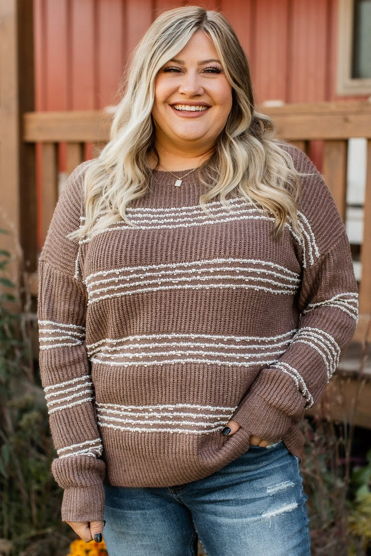 In The Know Striped Knit Sweater- Dark Mocha