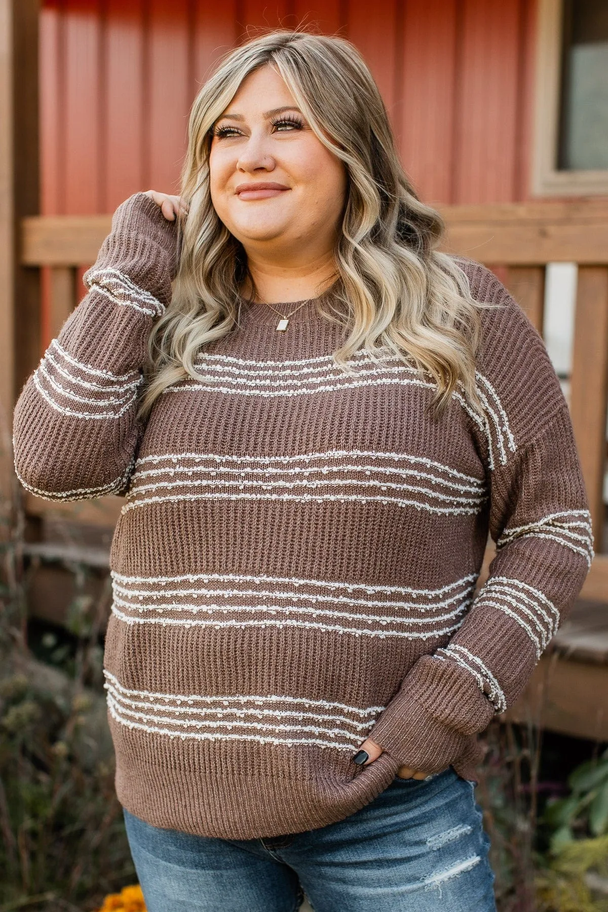 In The Know Striped Knit Sweater- Dark Mocha