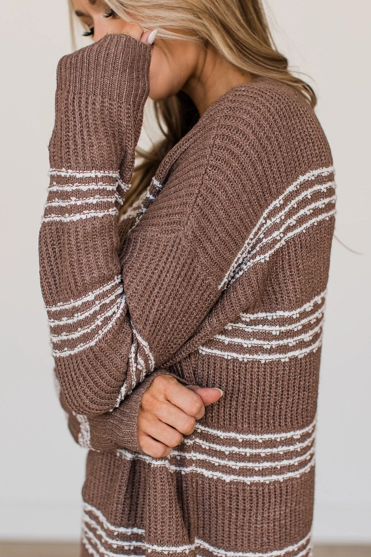 In The Know Striped Knit Sweater- Dark Mocha