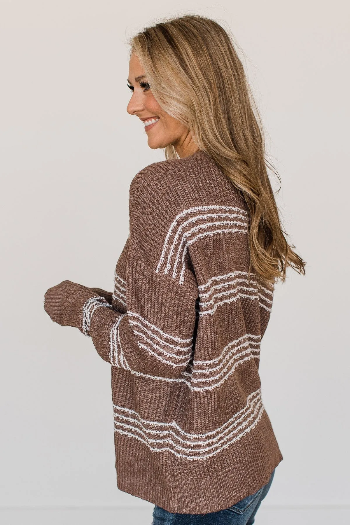 In The Know Striped Knit Sweater- Dark Mocha