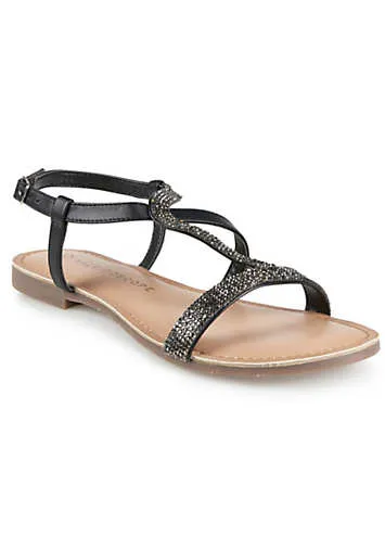 Kaleidoscope Black Diamante Leather Sandals | Kaleidoscope