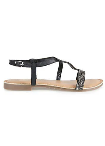 Kaleidoscope Black Diamante Leather Sandals | Kaleidoscope