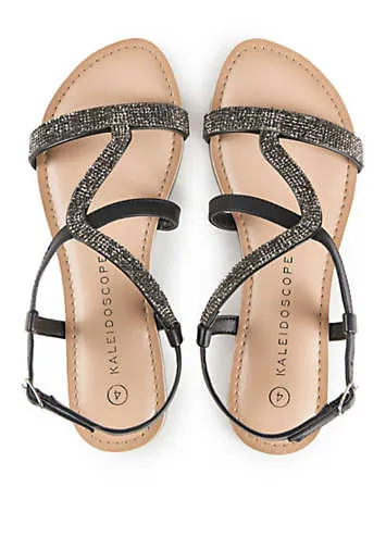 Kaleidoscope Black Diamante Leather Sandals | Kaleidoscope