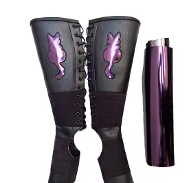 Kitty Classic Black Aerial boots w/ PURPLE metallic Cat + Suede Grip