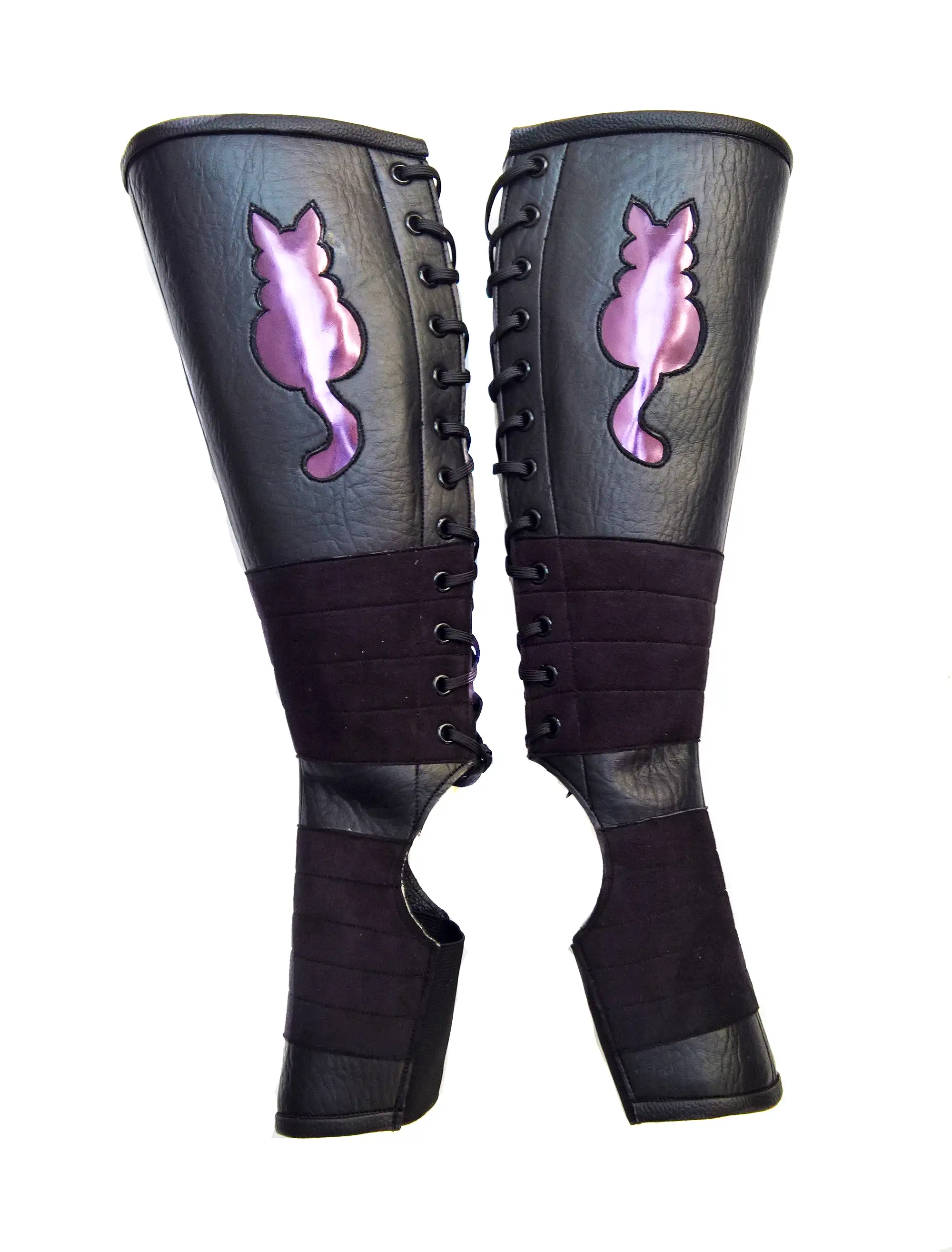 Kitty Classic Black Aerial boots w/ PURPLE metallic Cat + Suede Grip