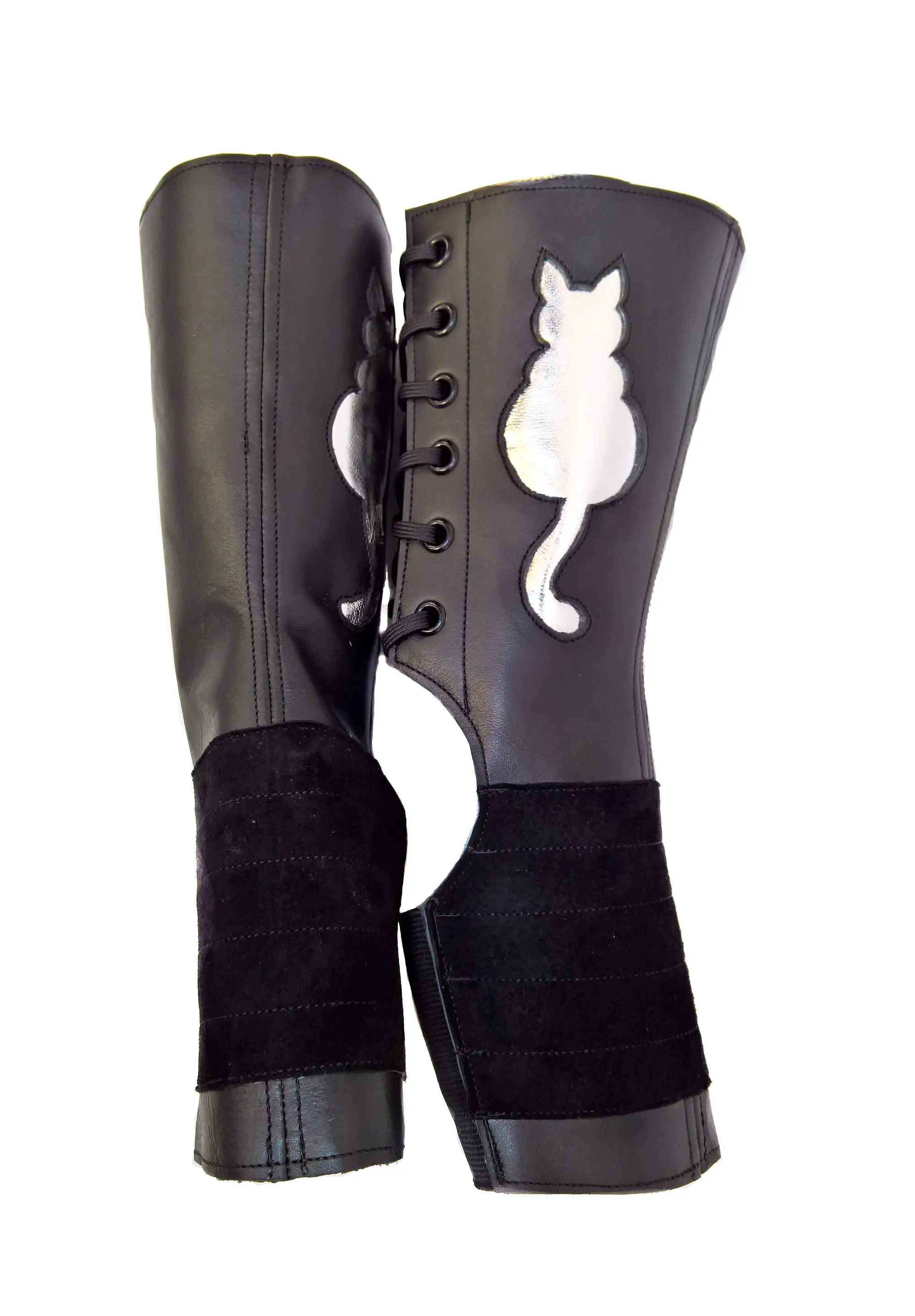 Kitty SHORT Black Aerial boots w/ metallic Cat + Grip Panel