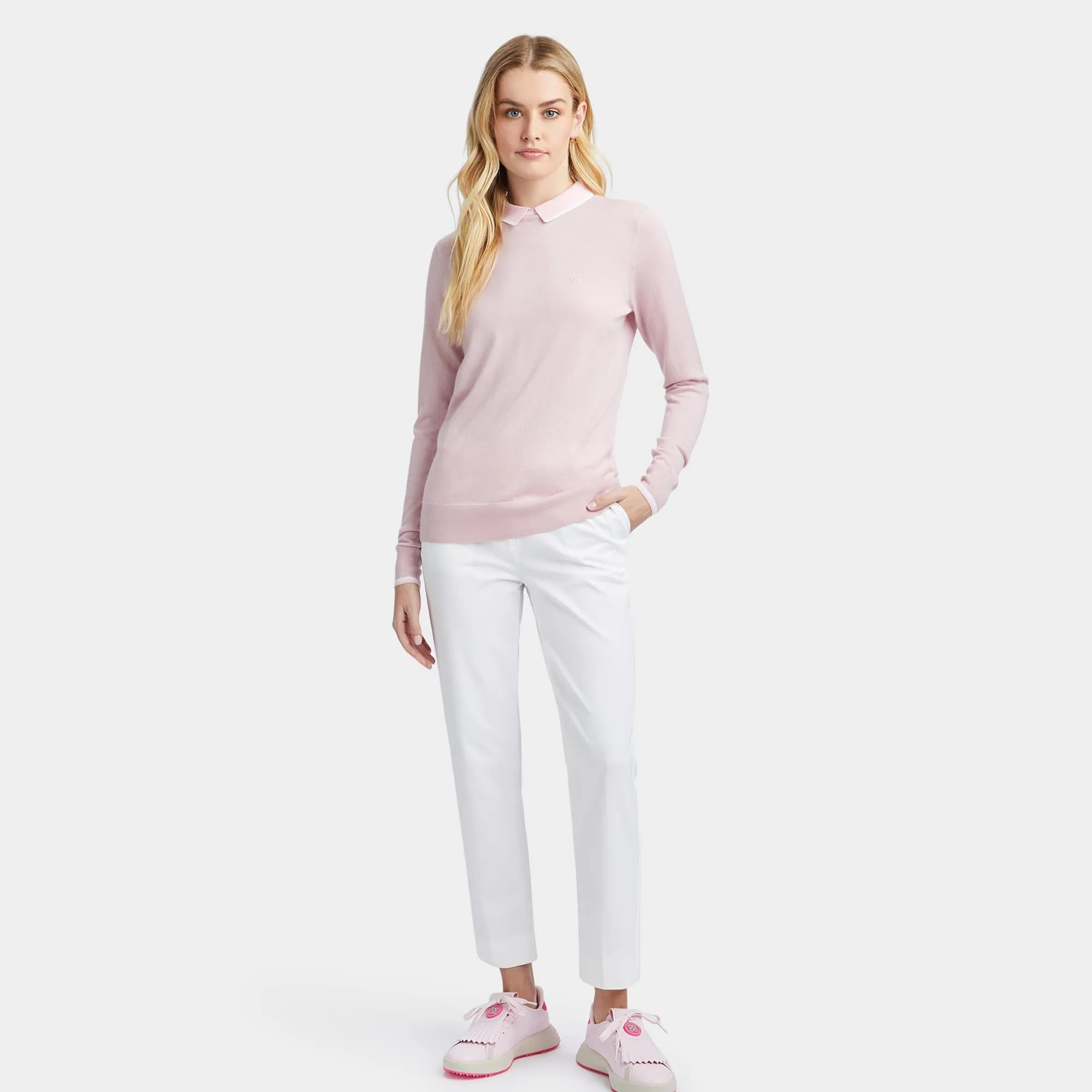 Ladies G/FORE Layered Cashmere Polo Sweater Trifle