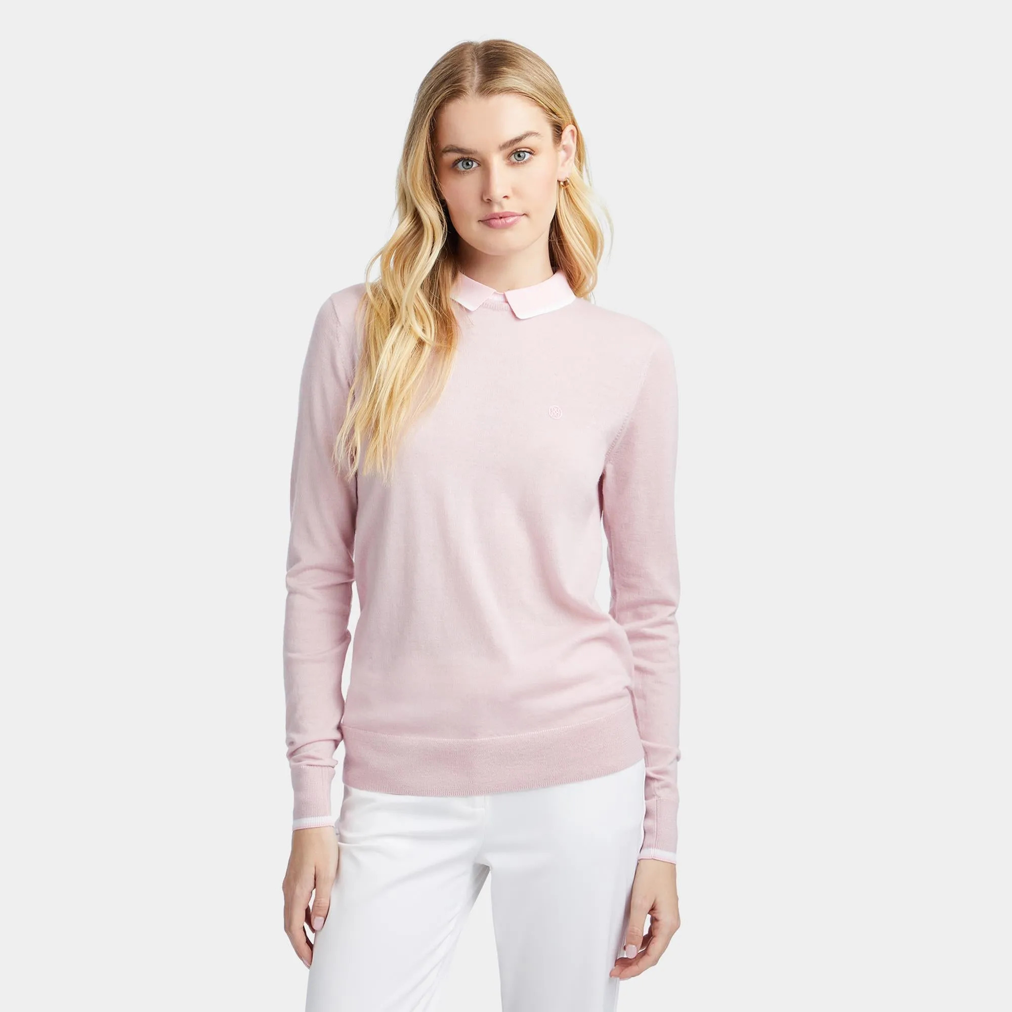 Ladies G/FORE Layered Cashmere Polo Sweater Trifle