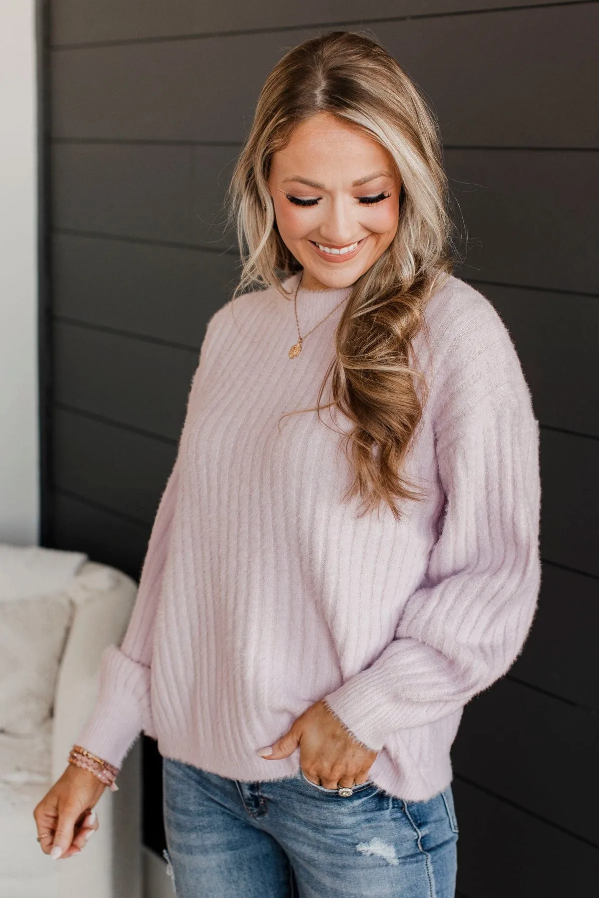 Like No Other Fuzzy Knit Sweater- Light Lavender