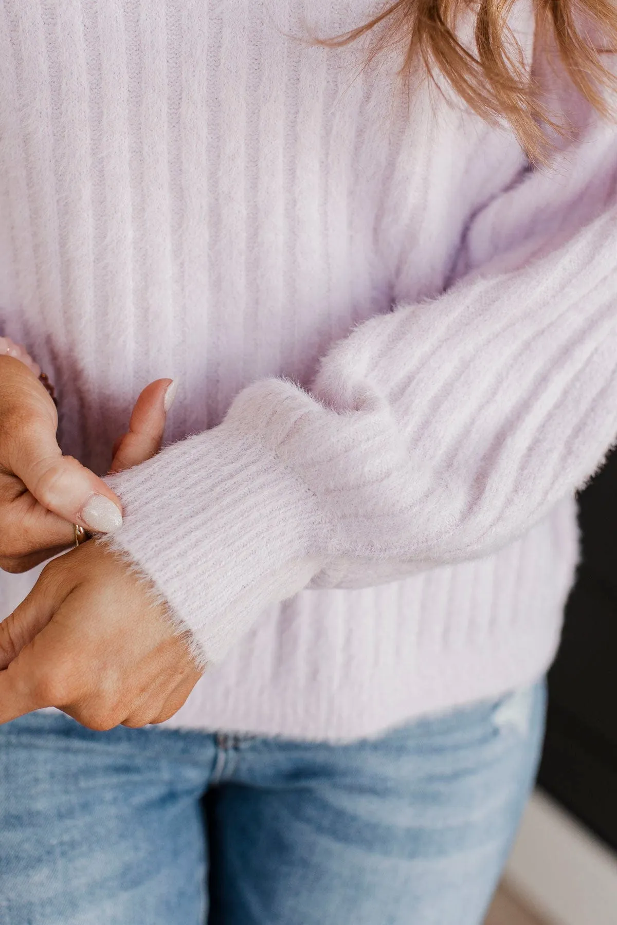 Like No Other Fuzzy Knit Sweater- Light Lavender