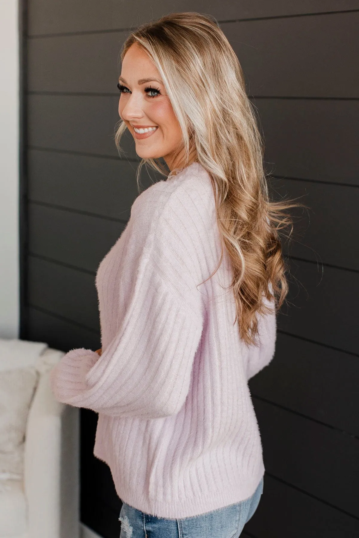 Like No Other Fuzzy Knit Sweater- Light Lavender