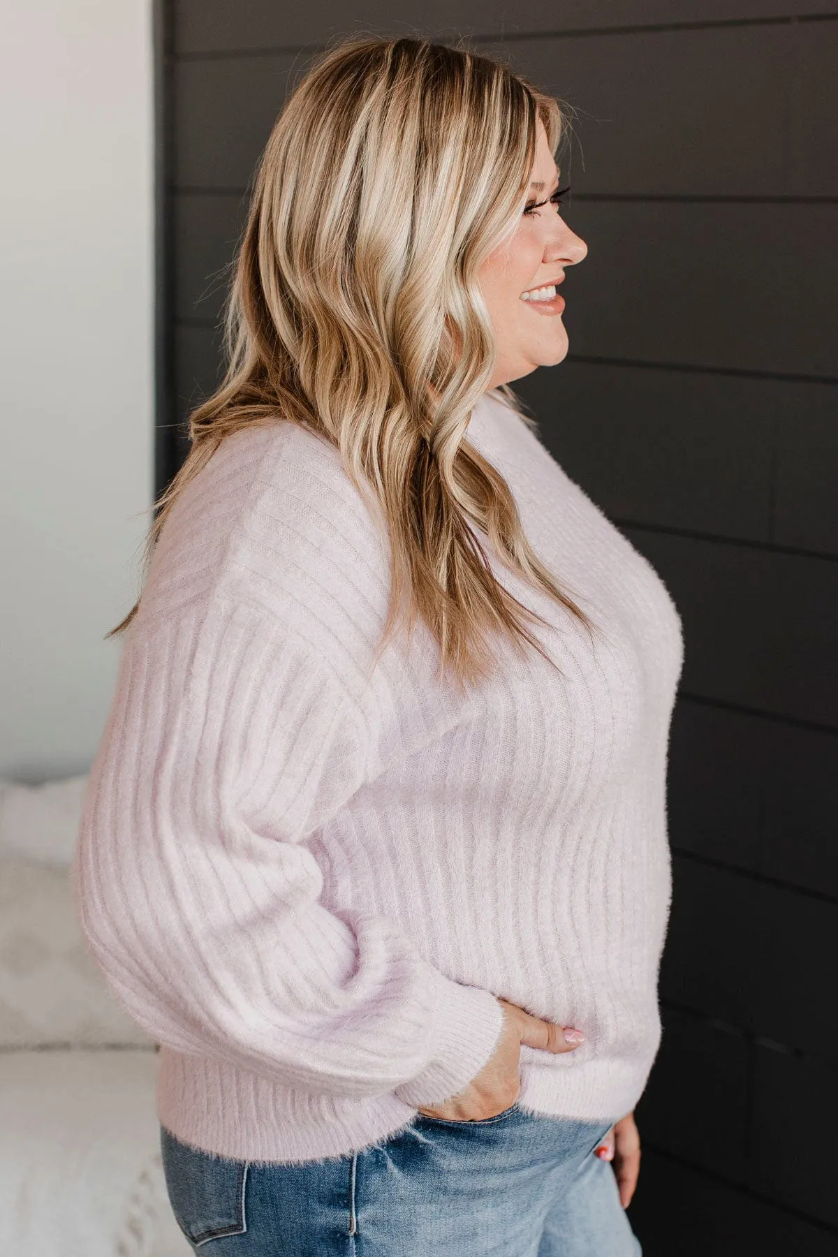 Like No Other Fuzzy Knit Sweater- Light Lavender