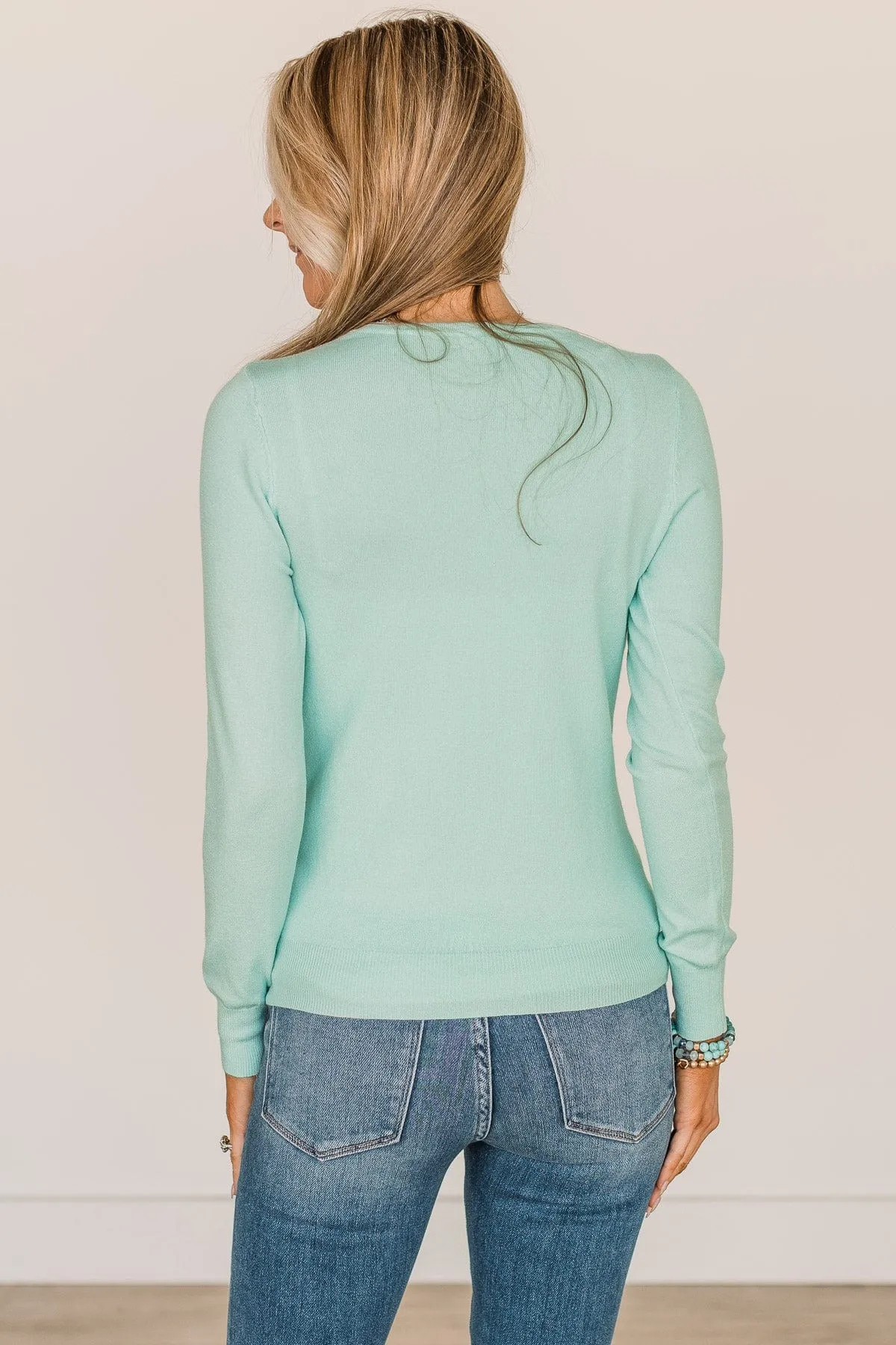 Lost In Your Love Knit Sweater- Aqua Blue