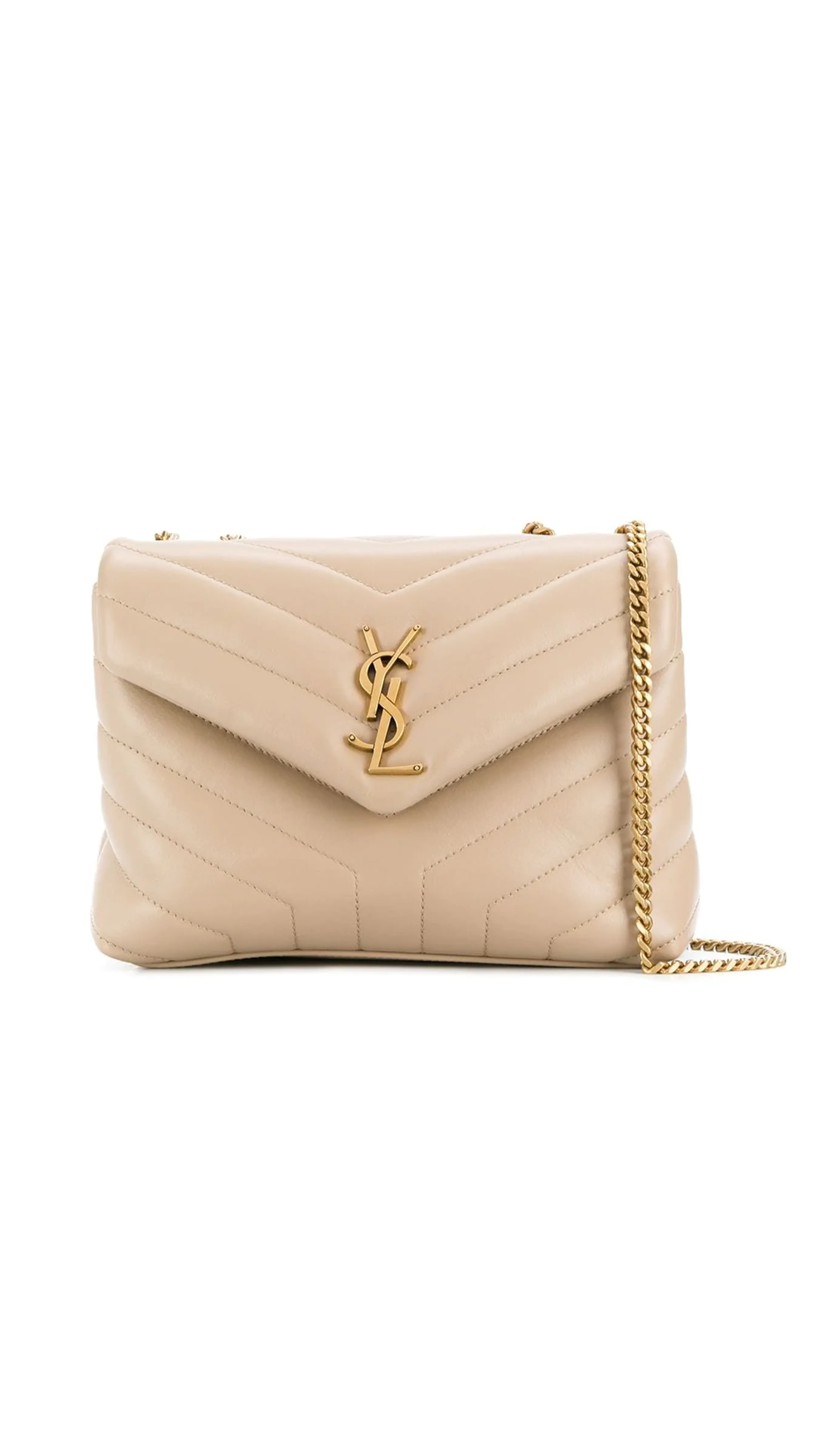 Loulou Small Chain Bag in Quilted Y Leather - Dark Beige