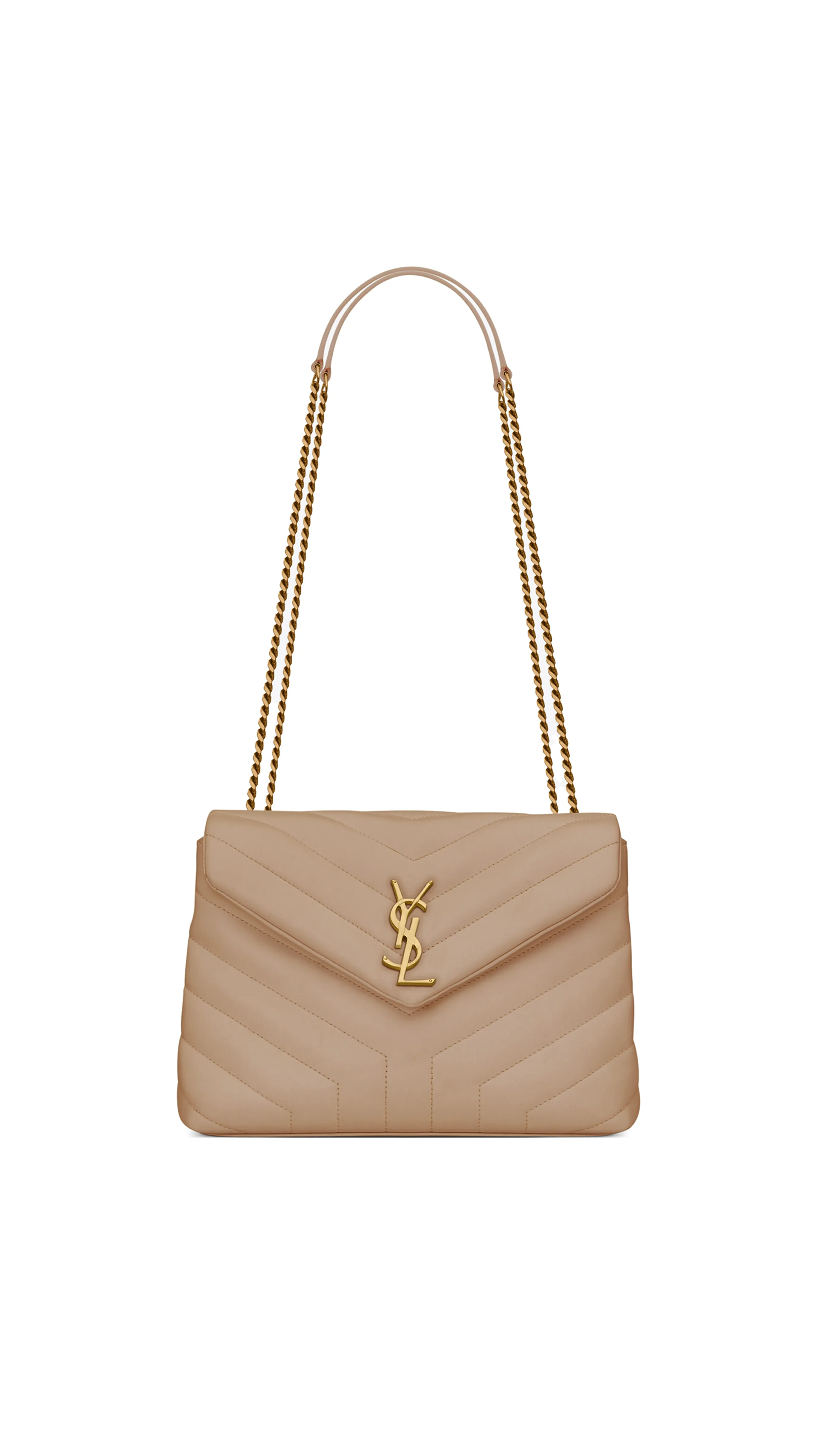 Loulou Small Chain Bag in Quilted Y Leather - Dark Beige