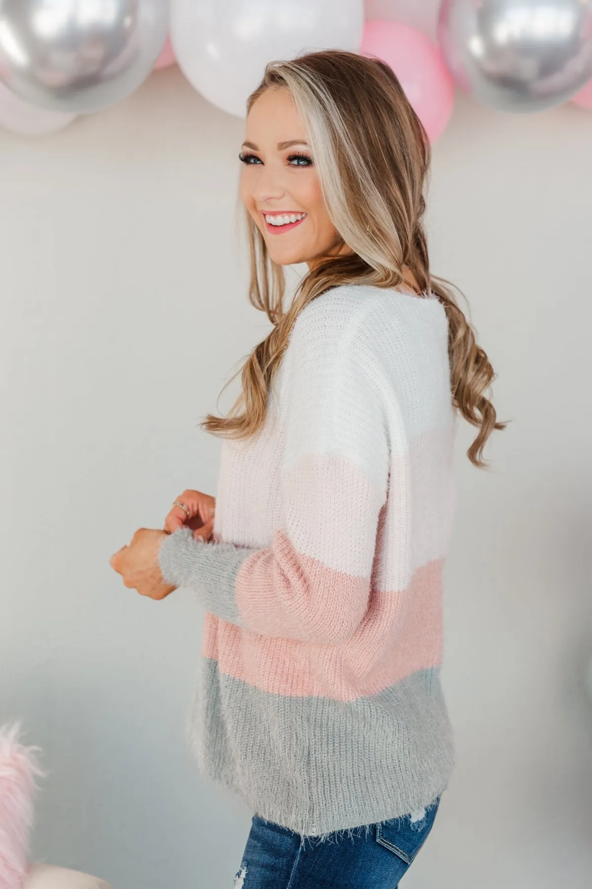 My Reason Why Knit Sweater- Ivory, Pink, & Grey