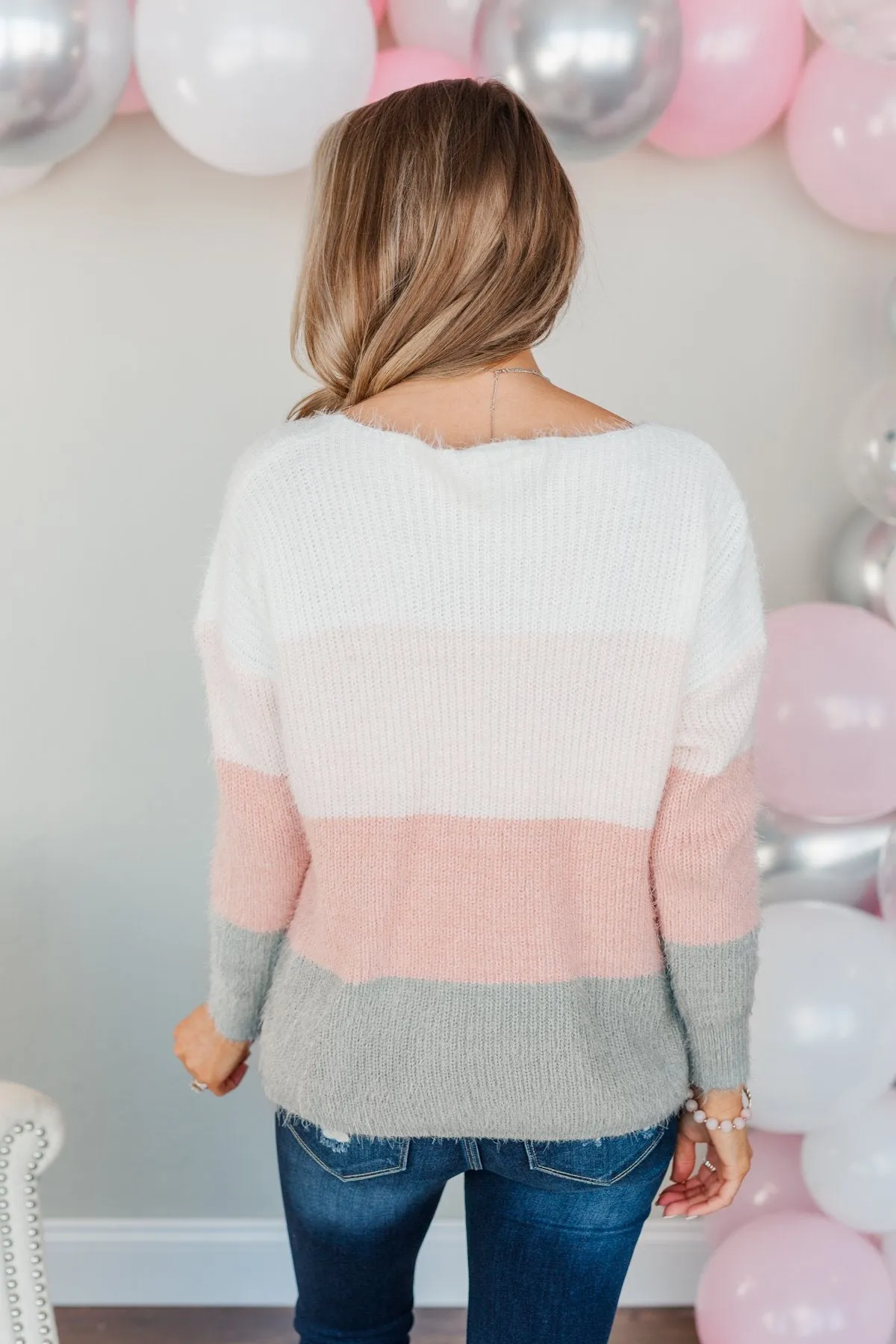 My Reason Why Knit Sweater- Ivory, Pink, & Grey