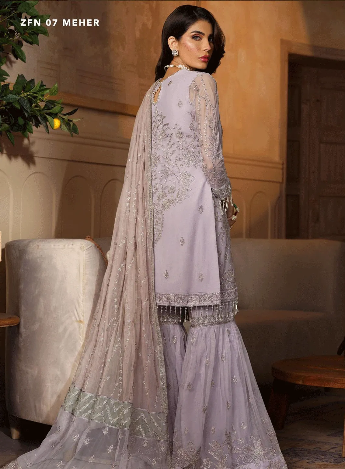 Nauroz By Zarif Embroidered Net Unstitched 3 Piece Suit - ZF23N ZFN-07 MEHER