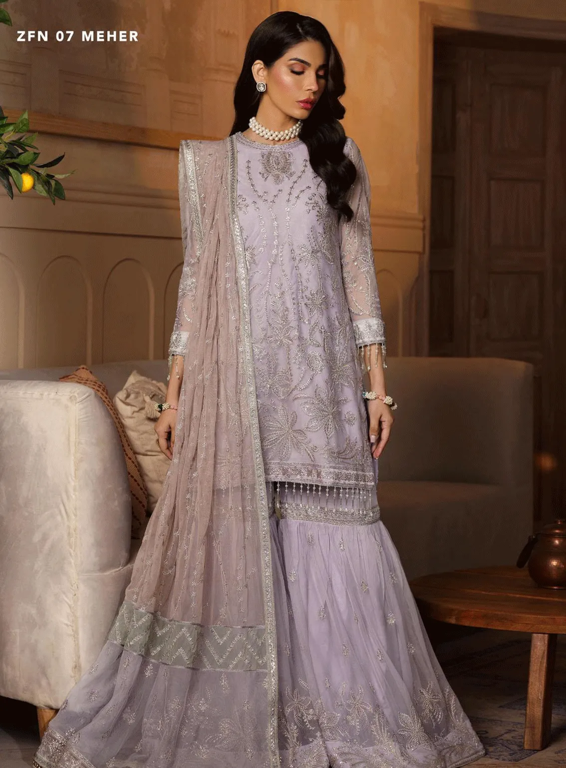 Nauroz By Zarif Embroidered Net Unstitched 3 Piece Suit - ZF23N ZFN-07 MEHER