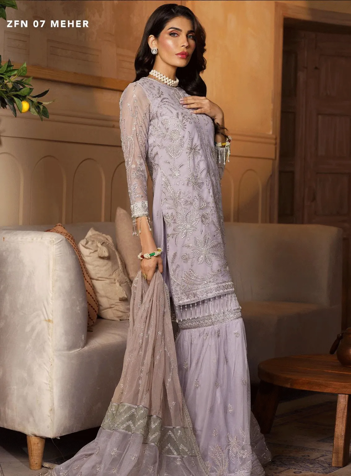 Nauroz By Zarif Embroidered Net Unstitched 3 Piece Suit - ZF23N ZFN-07 MEHER