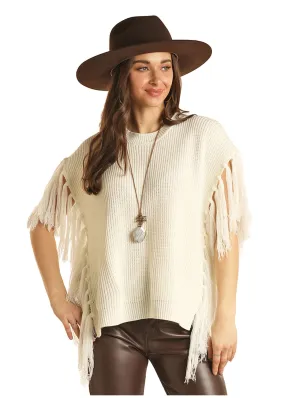 Panhandle Slim Womens Natural Fringe Short Sleeve Sweater