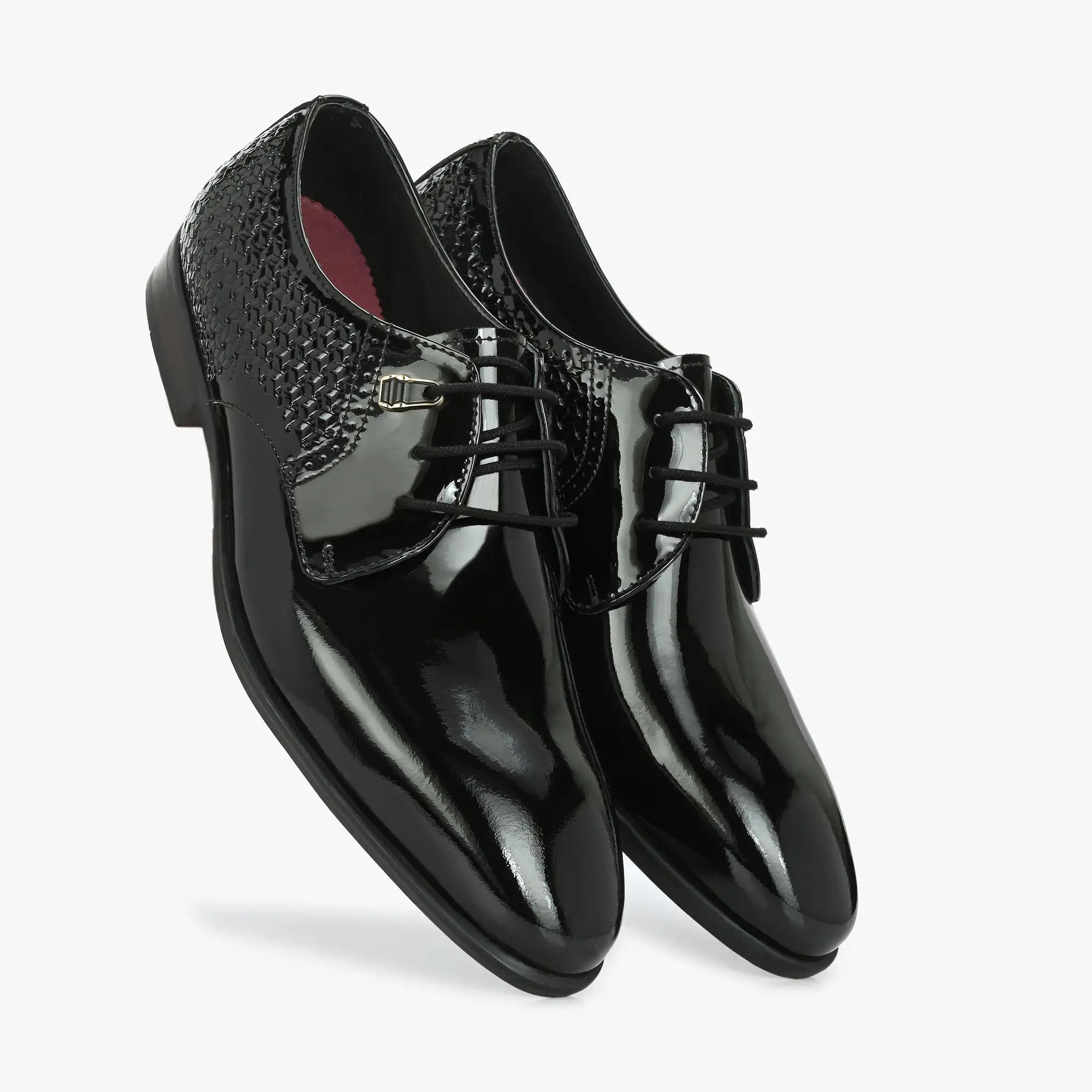 Patent Black Perforated Lace-Up Shoes by Lafattio