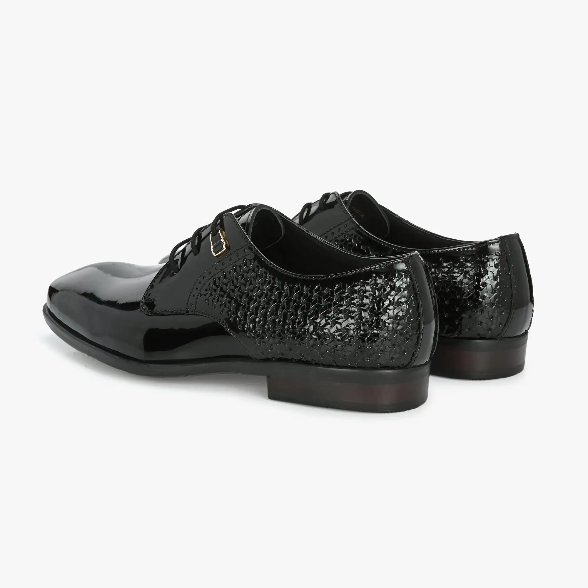 Patent Black Perforated Lace-Up Shoes by Lafattio