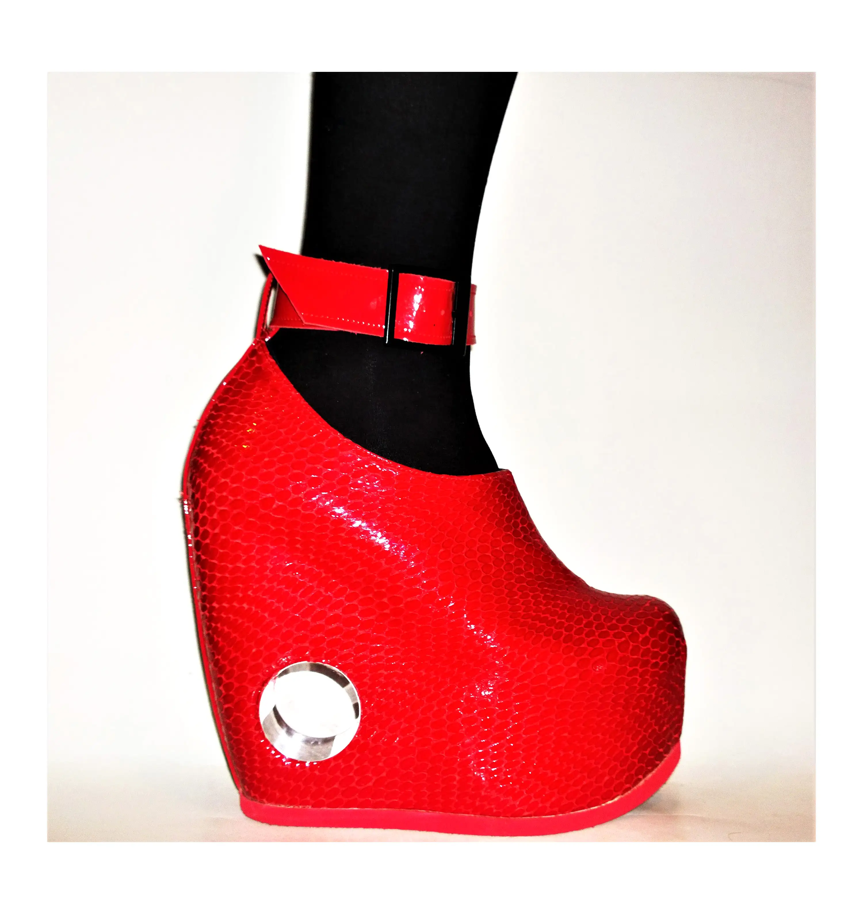 PEEPHOLE Platform Shoes - Red Patent Leather & Perspex hole