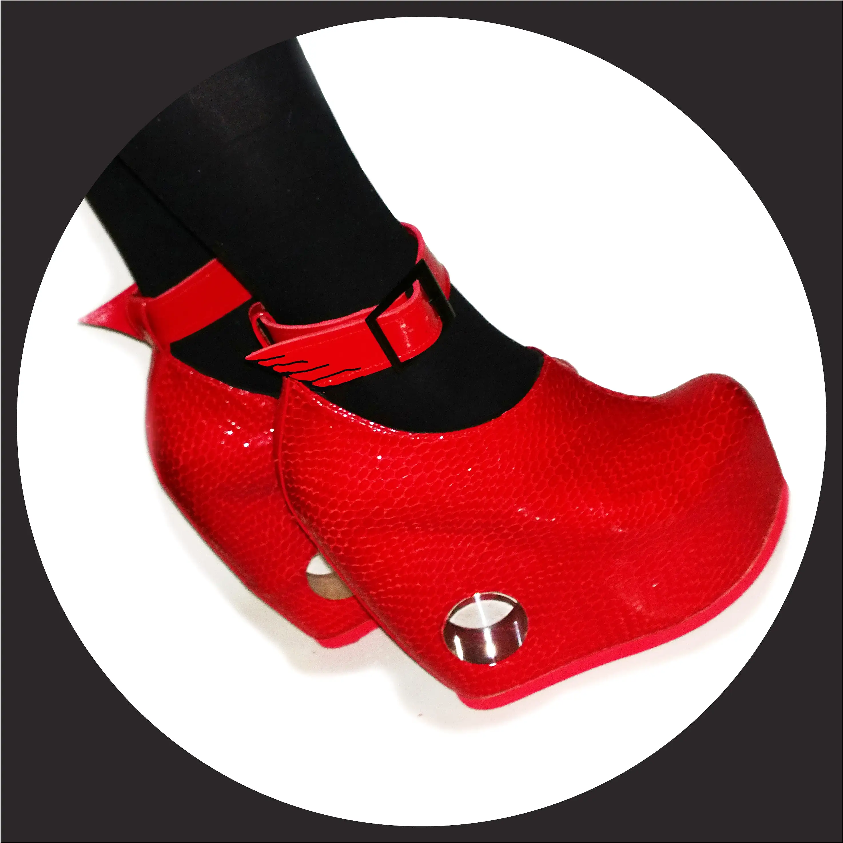 PEEPHOLE Platform Shoes - Red Patent Leather & Perspex hole