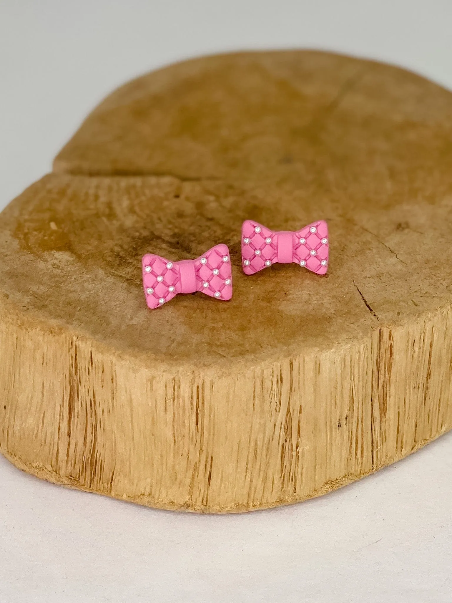 Pink & Pearl Bow Stud Earrings