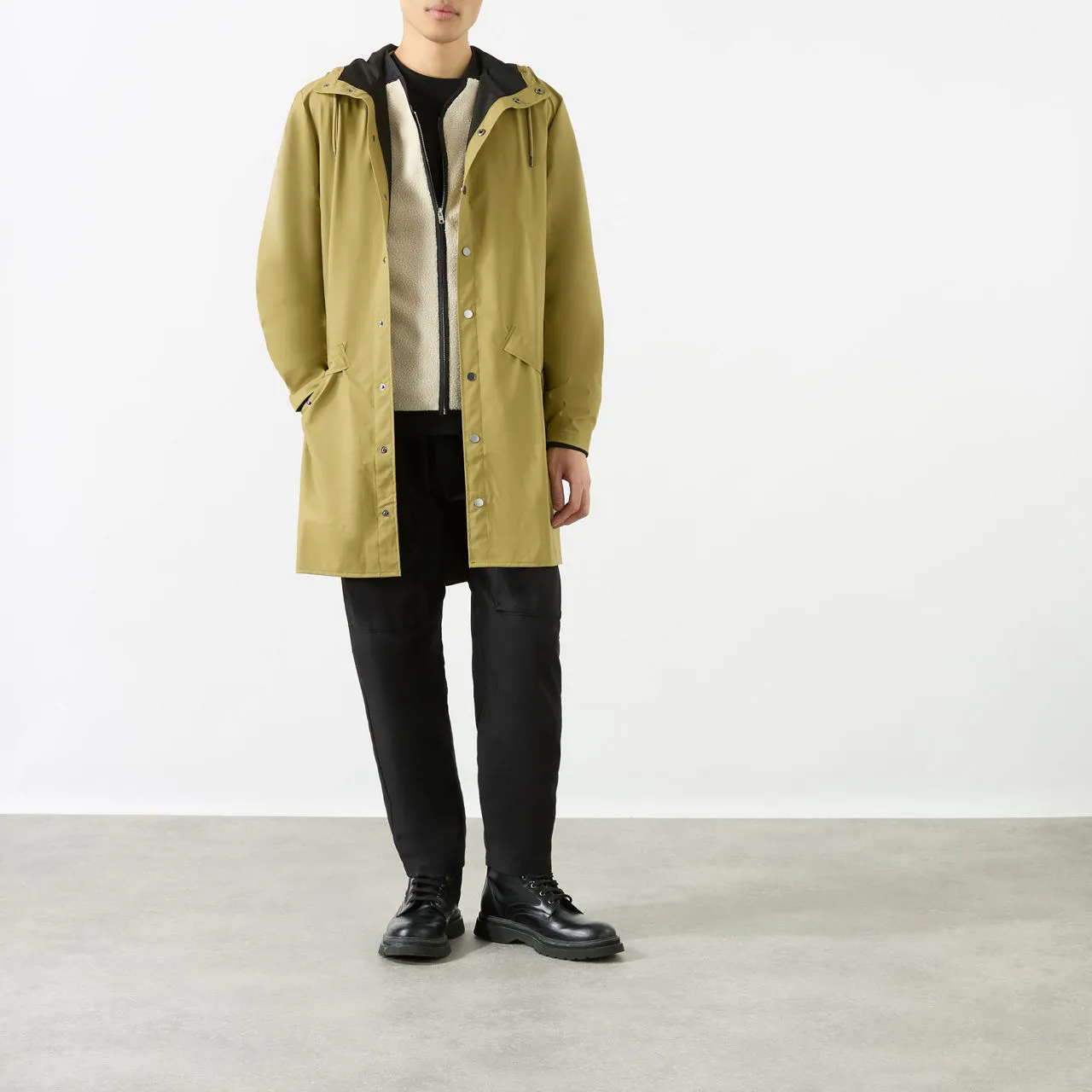 RAINS W3 Long Rain Jacket - Khaki