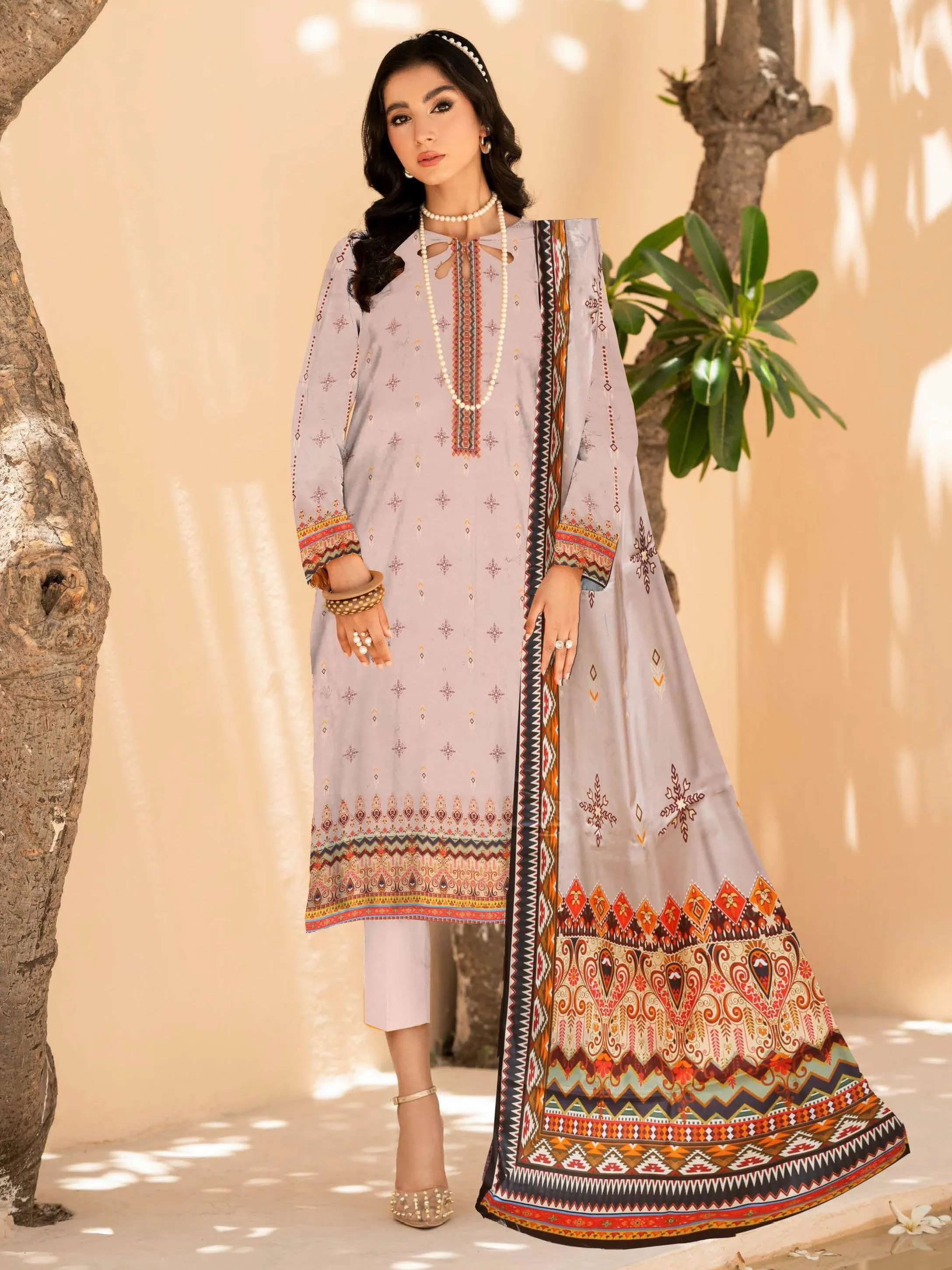 Rashk e Qamar Digital Printed Unique Linen Unstitched 3Pc Suit D-07