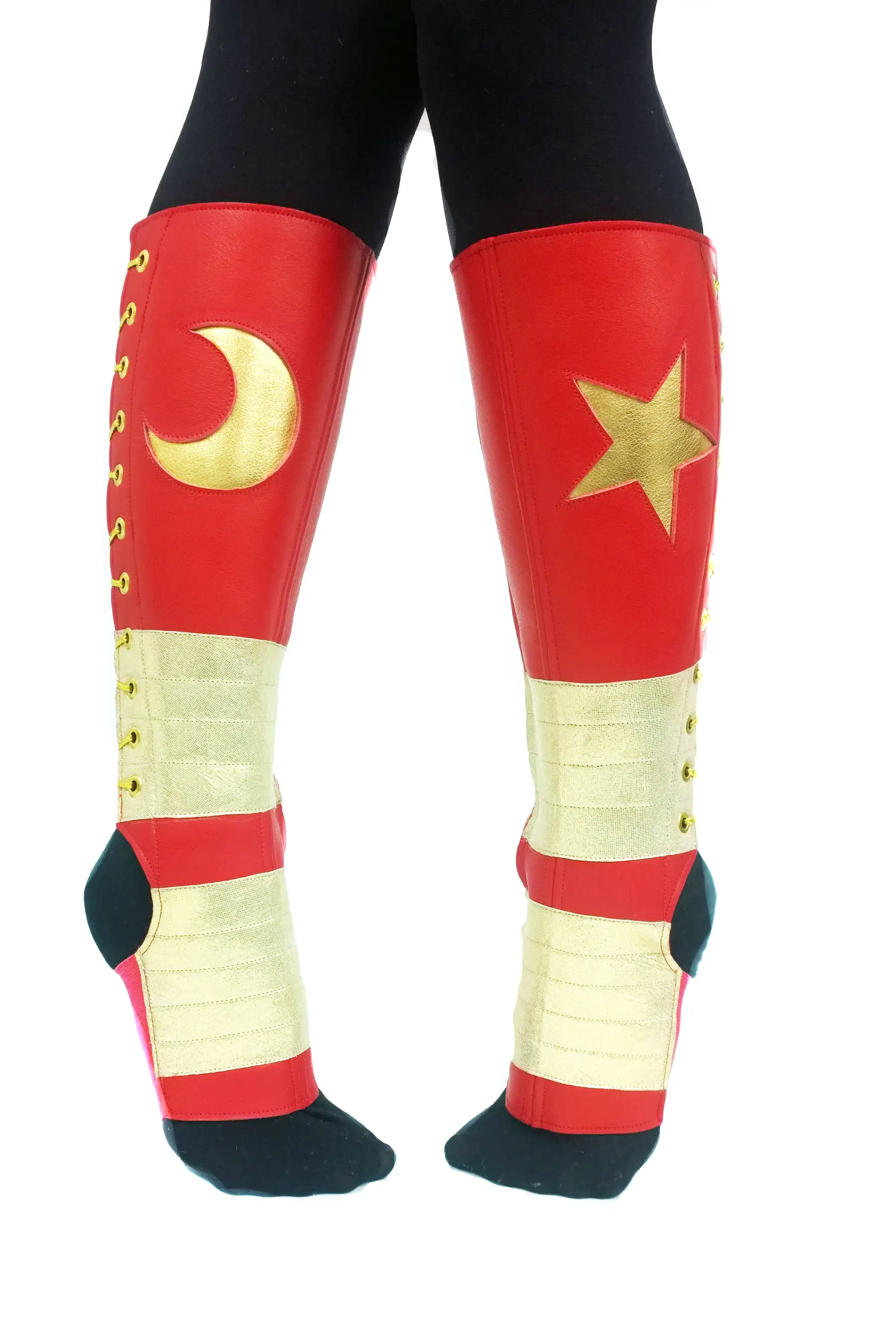 Red Aerial boots w/ Gold Metallic STAR & MOON and Gold panels