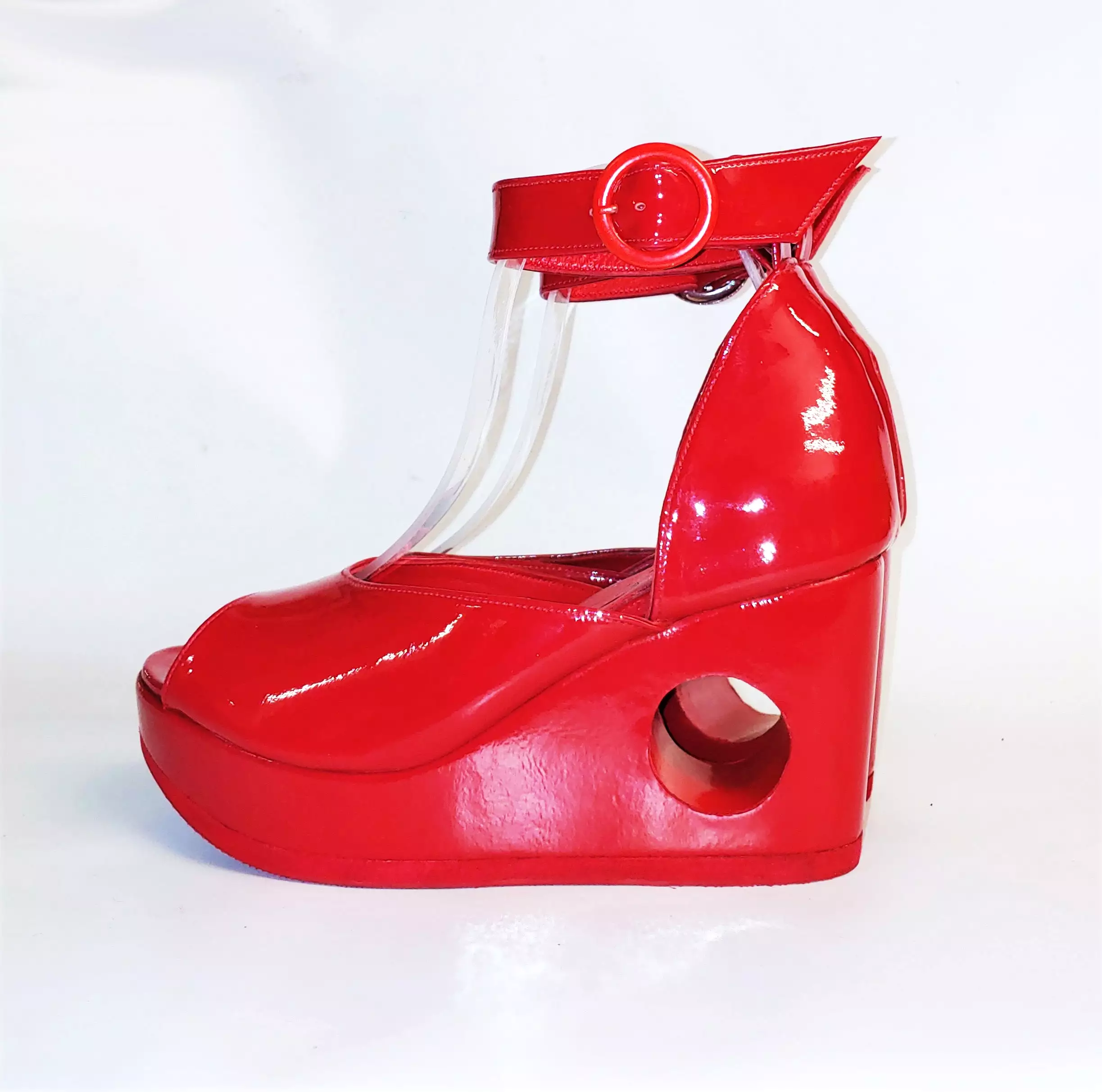 Red PEEPHOLE Platform Sandals