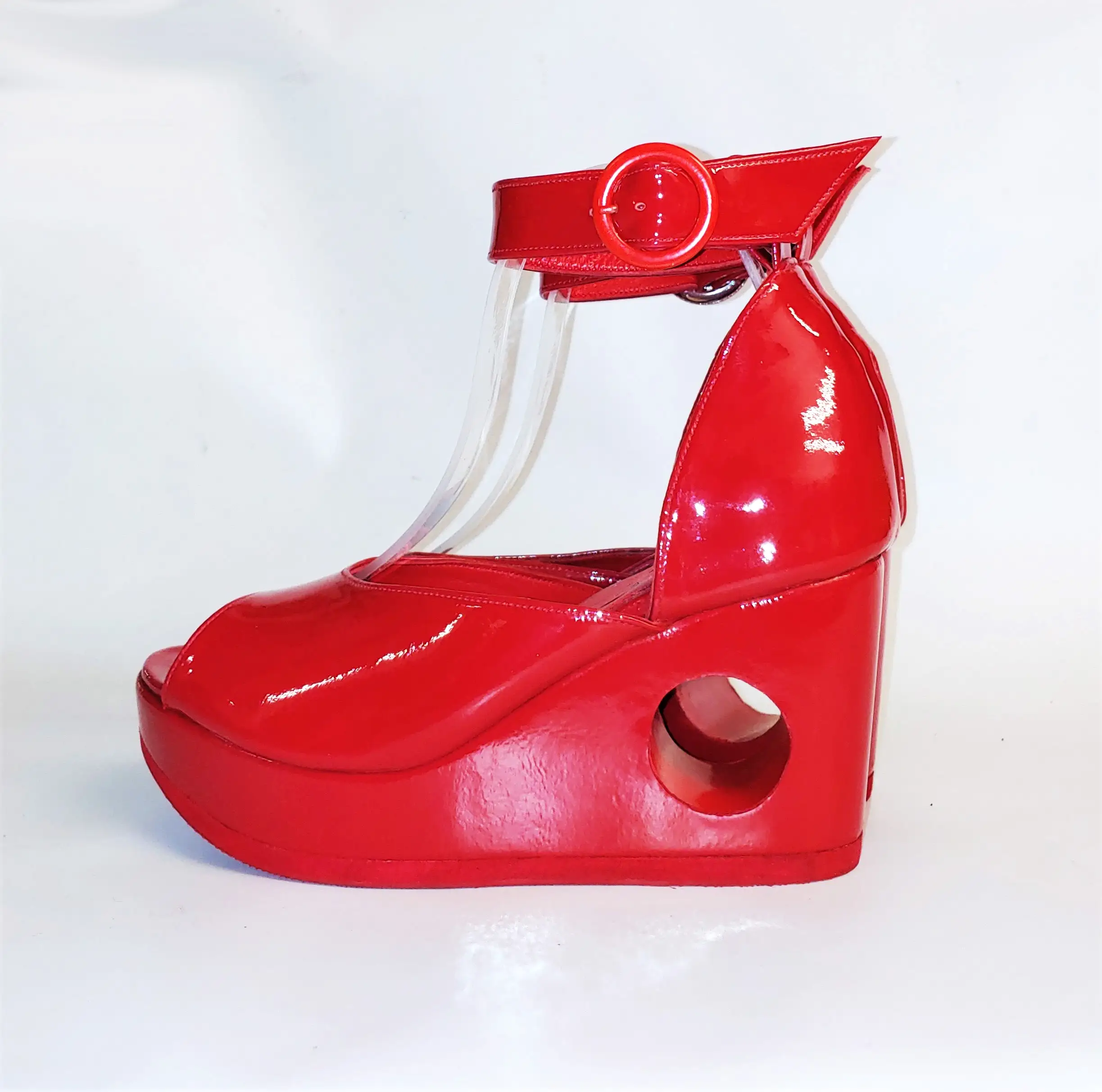 Red PEEPHOLE Platform Sandals