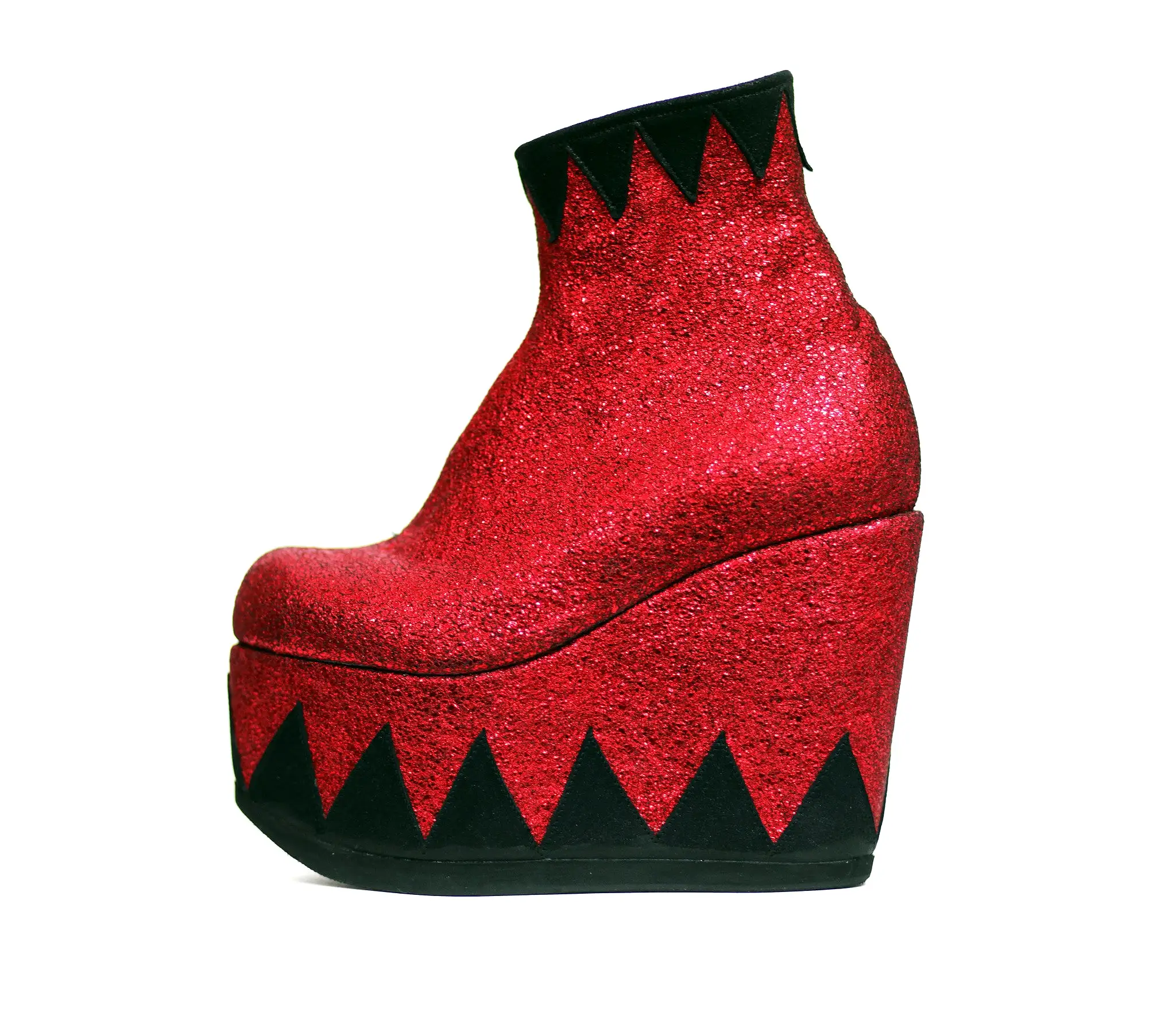 RINGMASTER Ankle Boots in Black and Red Metallic Leather - Platform Wedges